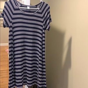 Navy and white striped swing dress